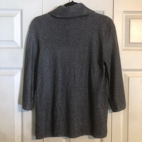 EASYWEAR by CHICO'S 0 Small Metallic Black Silver Cowl Neck Sweater 3/4 Sleeves - Picture 6 of 6
